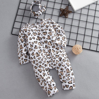 Baby Leopard Print Long Sleeve Rompers